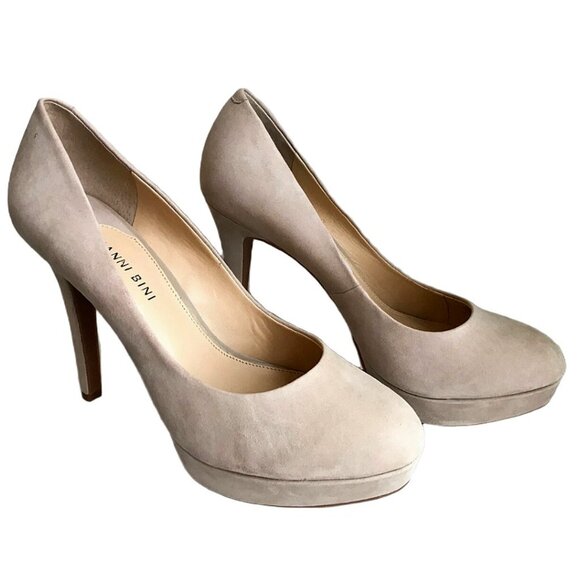 Gianni Bini Women's Suede Leather Platform Stiletto High Heel Pumps, Beige 7.5M - Picture 2 of 13